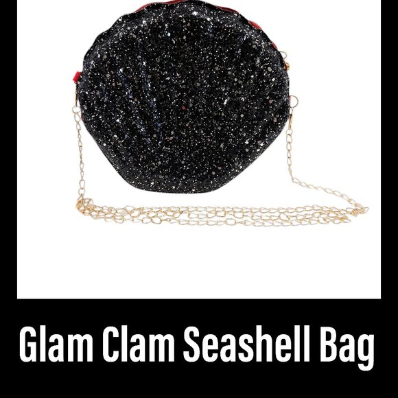 Glam Clam /Sparkle Seashell Shaped Crossbody Handbag / Purse/ Black/Silver - NWT - Picture 1 of 11